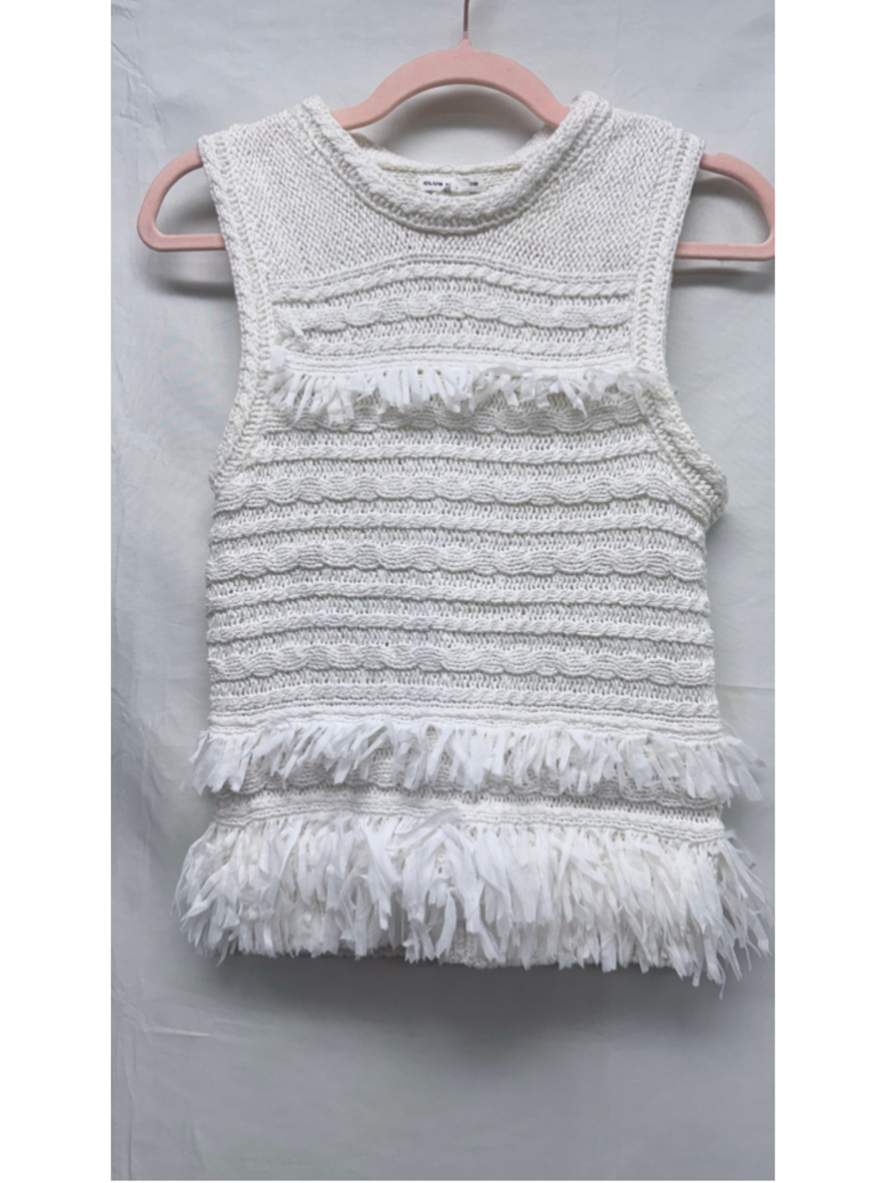 Women's Club Monaco White Sleeveless Fringe Tank Top Size M
